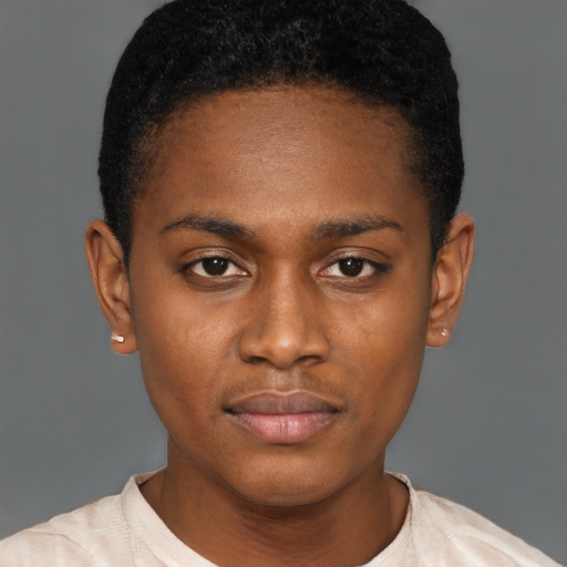 Neutral black young-adult male with short  brown hair and brown eyes