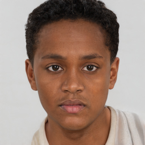 Neutral black young-adult male with short  brown hair and brown eyes