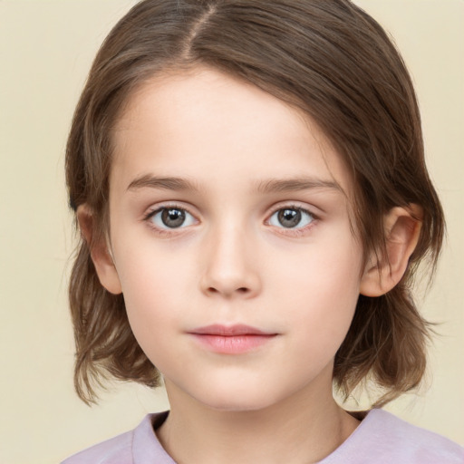 Neutral white child female with medium  brown hair and brown eyes