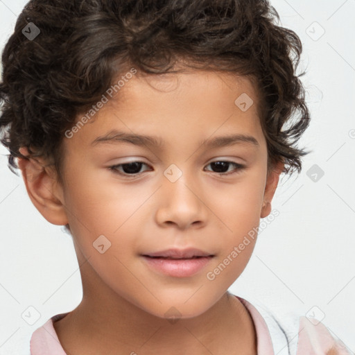 Joyful white child male with short  brown hair and brown eyes