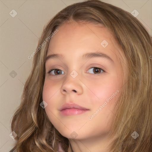 Neutral white child female with long  brown hair and brown eyes