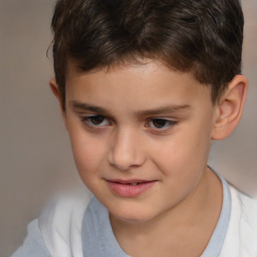 Joyful white child male with short  brown hair and brown eyes