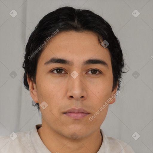 Neutral asian young-adult male with short  brown hair and brown eyes