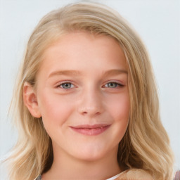 Joyful white young-adult female with long  blond hair and blue eyes