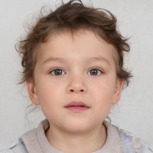 Neutral white child female with short  brown hair and brown eyes