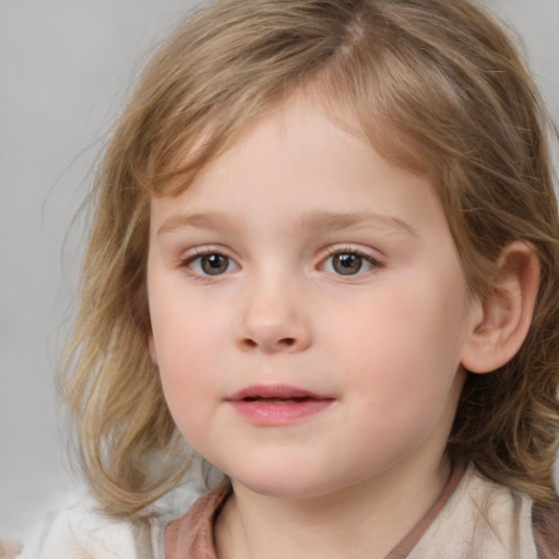 Neutral white child female with medium  brown hair and brown eyes