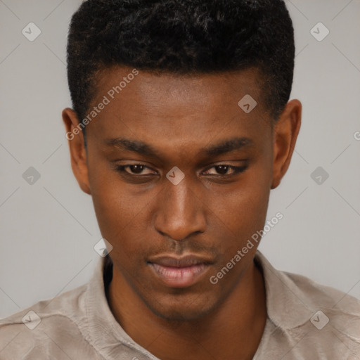 Neutral black young-adult male with short  brown hair and brown eyes