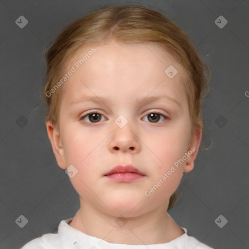 Neutral white child female with short  brown hair and brown eyes