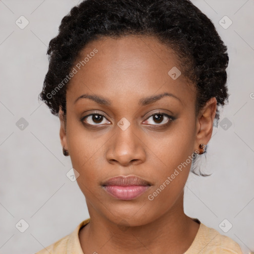 Neutral black young-adult female with short  brown hair and brown eyes