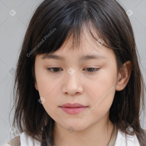 Neutral white child female with medium  brown hair and brown eyes