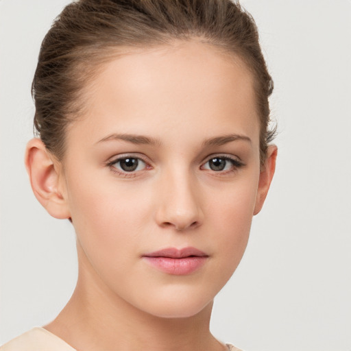 Neutral white young-adult female with short  brown hair and brown eyes