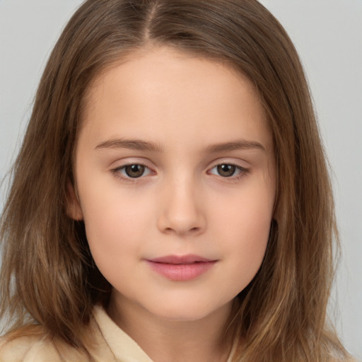 Neutral white child female with long  brown hair and brown eyes