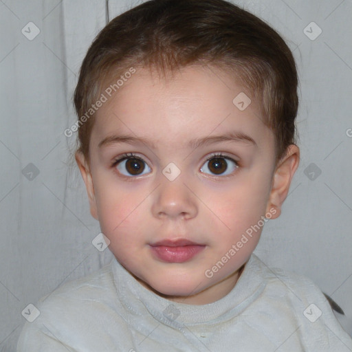 Neutral white child female with short  brown hair and brown eyes