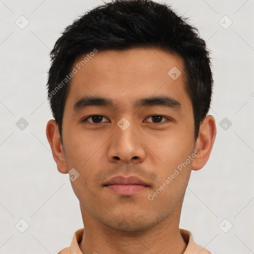 Neutral asian young-adult male with short  black hair and brown eyes