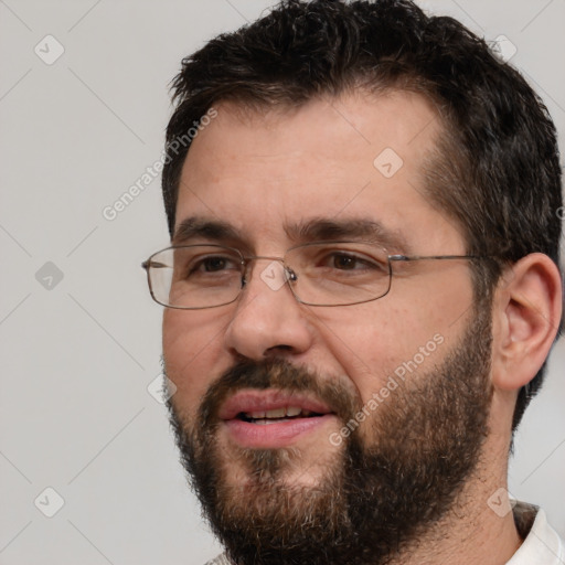 Neutral white adult male with short  brown hair and brown eyes