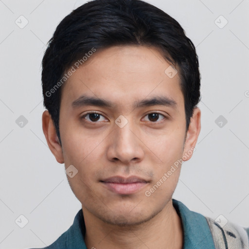 Neutral asian young-adult male with short  black hair and brown eyes