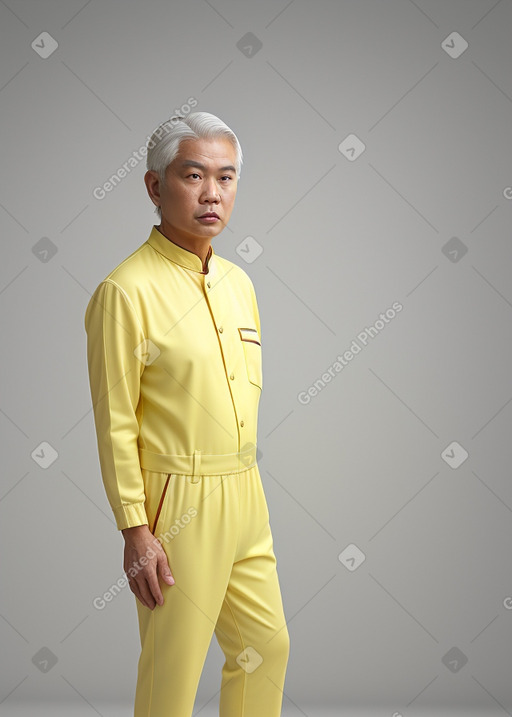 Singaporean middle-aged male with  white hair