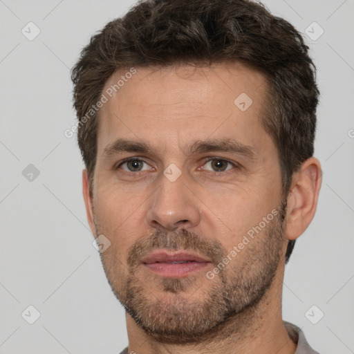 Neutral white adult male with short  brown hair and brown eyes