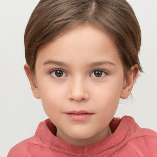 Neutral white child female with short  brown hair and brown eyes