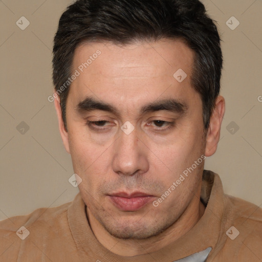 Neutral white adult male with short  brown hair and brown eyes