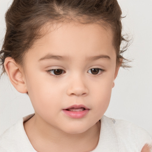 Neutral white child female with short  brown hair and brown eyes