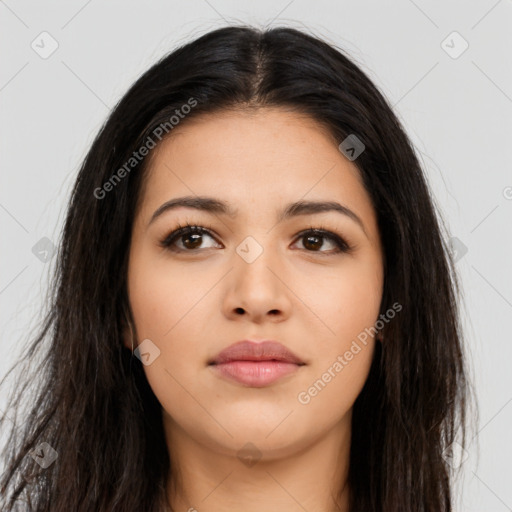 Neutral asian young-adult female with long  brown hair and brown eyes