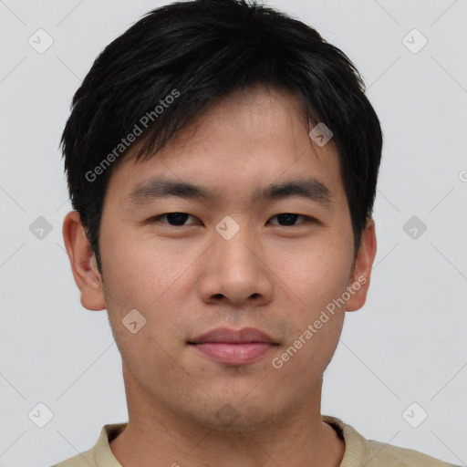 Neutral asian young-adult male with short  brown hair and brown eyes