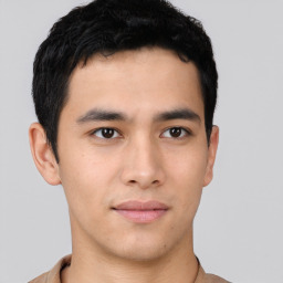 Neutral asian young-adult male with short  brown hair and brown eyes