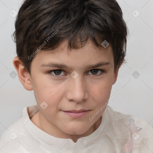 Joyful white child male with short  brown hair and brown eyes