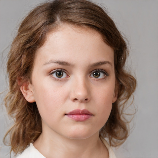 Neutral white young-adult female with medium  brown hair and green eyes