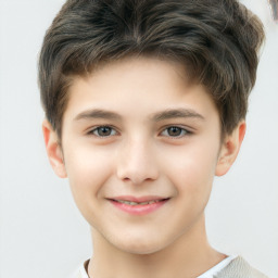 Joyful white child male with short  brown hair and brown eyes