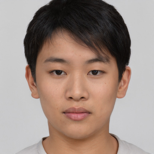 Neutral asian young-adult male with short  brown hair and brown eyes