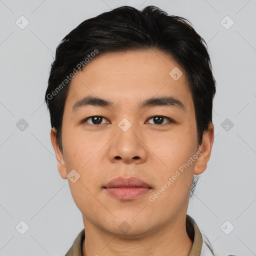 Neutral asian young-adult male with short  brown hair and brown eyes