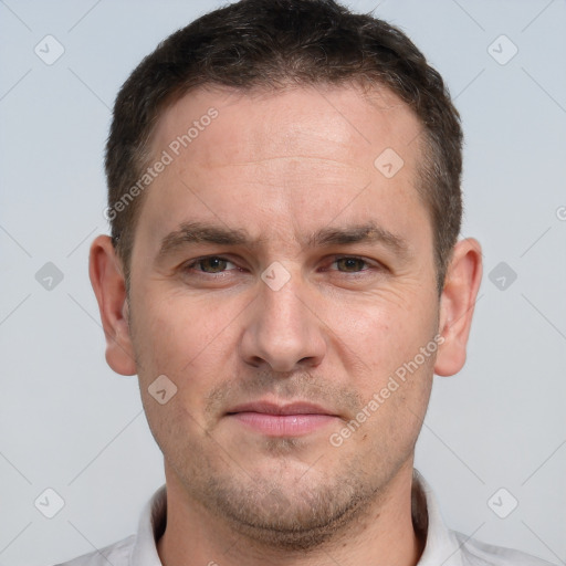 Neutral white adult male with short  brown hair and brown eyes