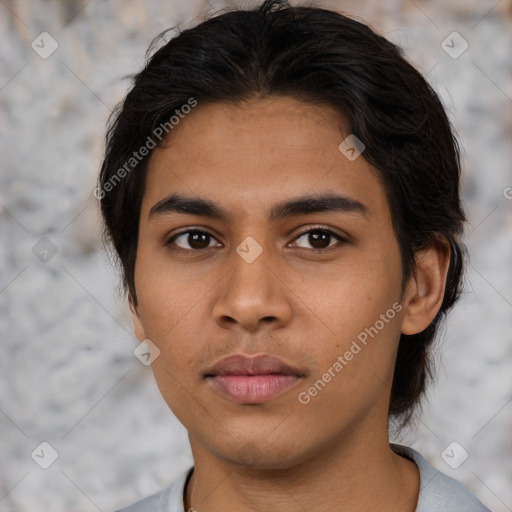 Neutral asian young-adult male with short  brown hair and brown eyes