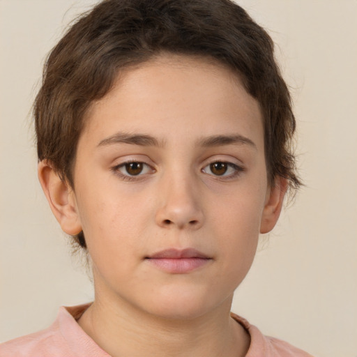 Neutral white child female with short  brown hair and brown eyes