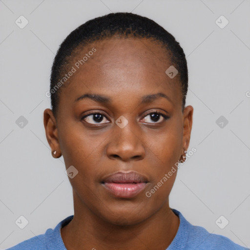 Neutral black young-adult female with short  brown hair and brown eyes