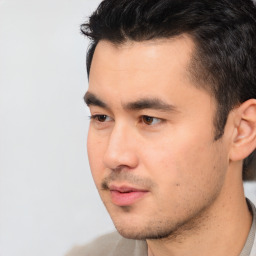 Neutral white young-adult male with short  black hair and brown eyes