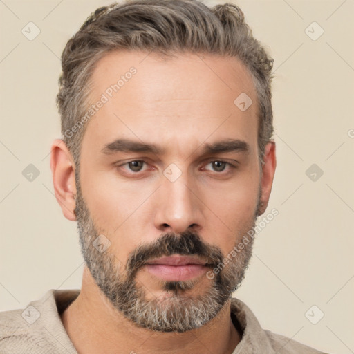 Neutral white adult male with short  brown hair and brown eyes