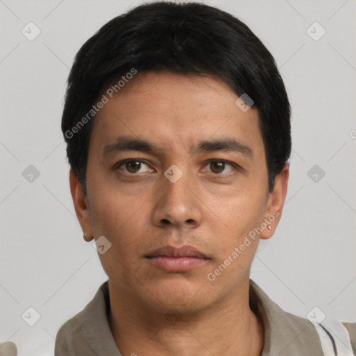 Neutral asian young-adult male with short  black hair and brown eyes