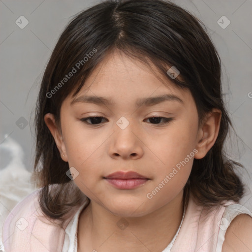 Neutral white child female with medium  brown hair and brown eyes