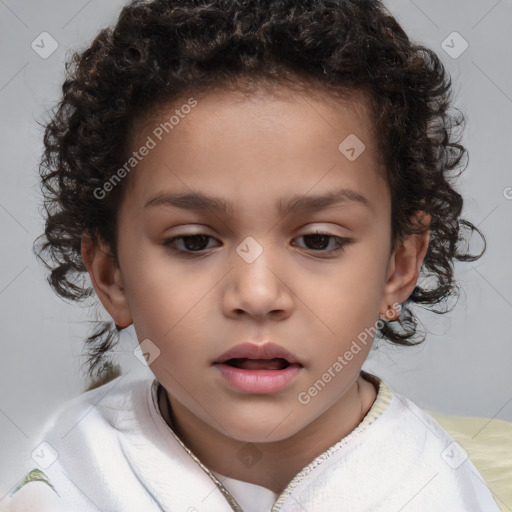 Neutral white child female with short  brown hair and brown eyes