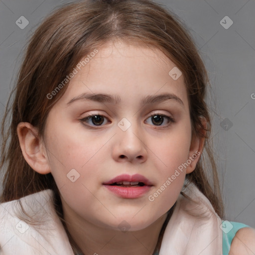 Neutral white child female with medium  brown hair and brown eyes