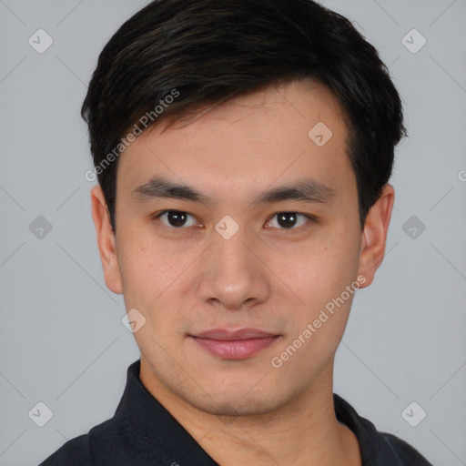 Neutral asian young-adult male with short  black hair and brown eyes