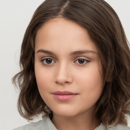 Neutral white child female with medium  brown hair and brown eyes