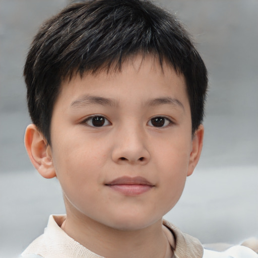 Neutral asian child male with short  brown hair and brown eyes