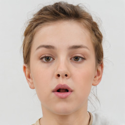 Neutral white young-adult female with short  brown hair and brown eyes