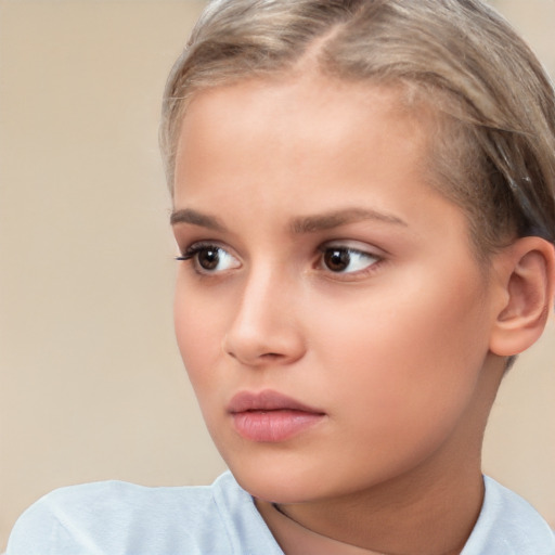 Neutral white child female with short  brown hair and brown eyes