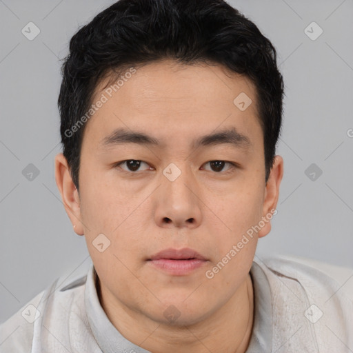 Neutral asian young-adult male with short  black hair and brown eyes
