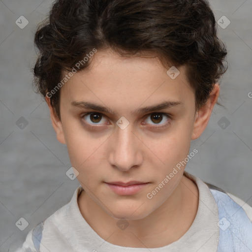 Neutral white child female with short  brown hair and brown eyes